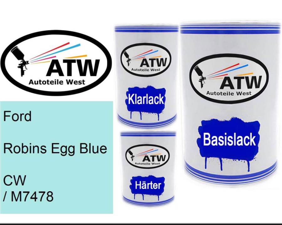 Ford, Robins Egg Blue, CW / M7478: 500ml Lackdose + 500ml Klarlack + 250ml Härter - Set, von ATW Autoteile West.